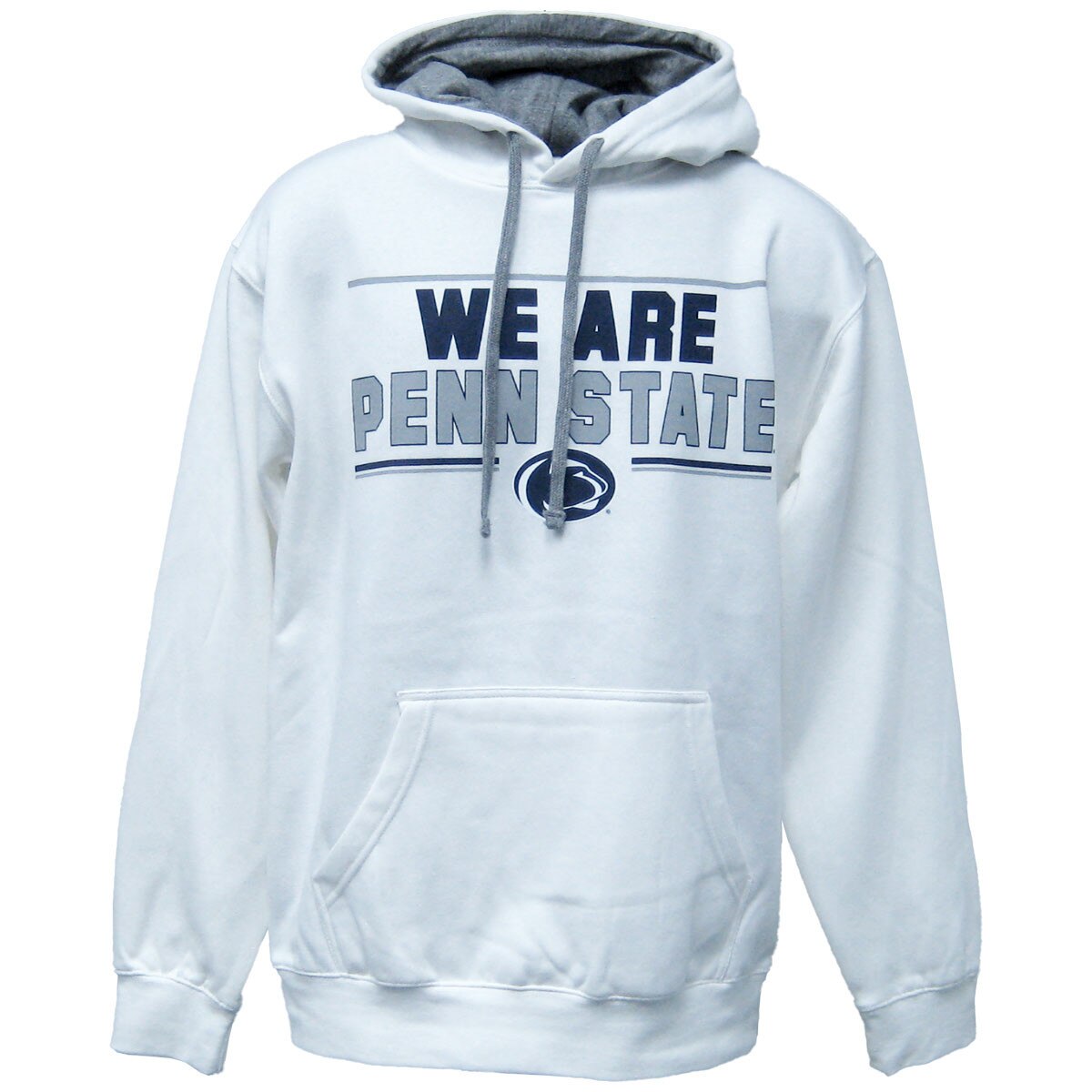 white hooded sweatshirt with We Are Penn State and Athletic Logo